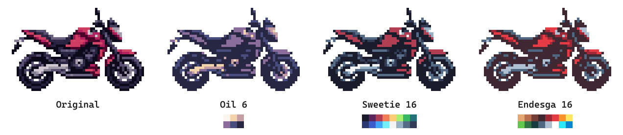 One motorcycle, three palettes