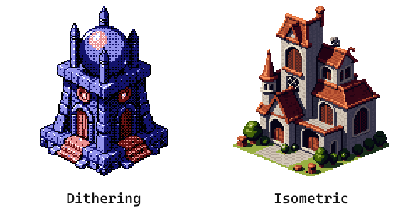 Ordered 4x4 dithering, and an isometric grid
