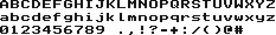 8x8 arcade, bold two-pixel strokes for titles and score screens