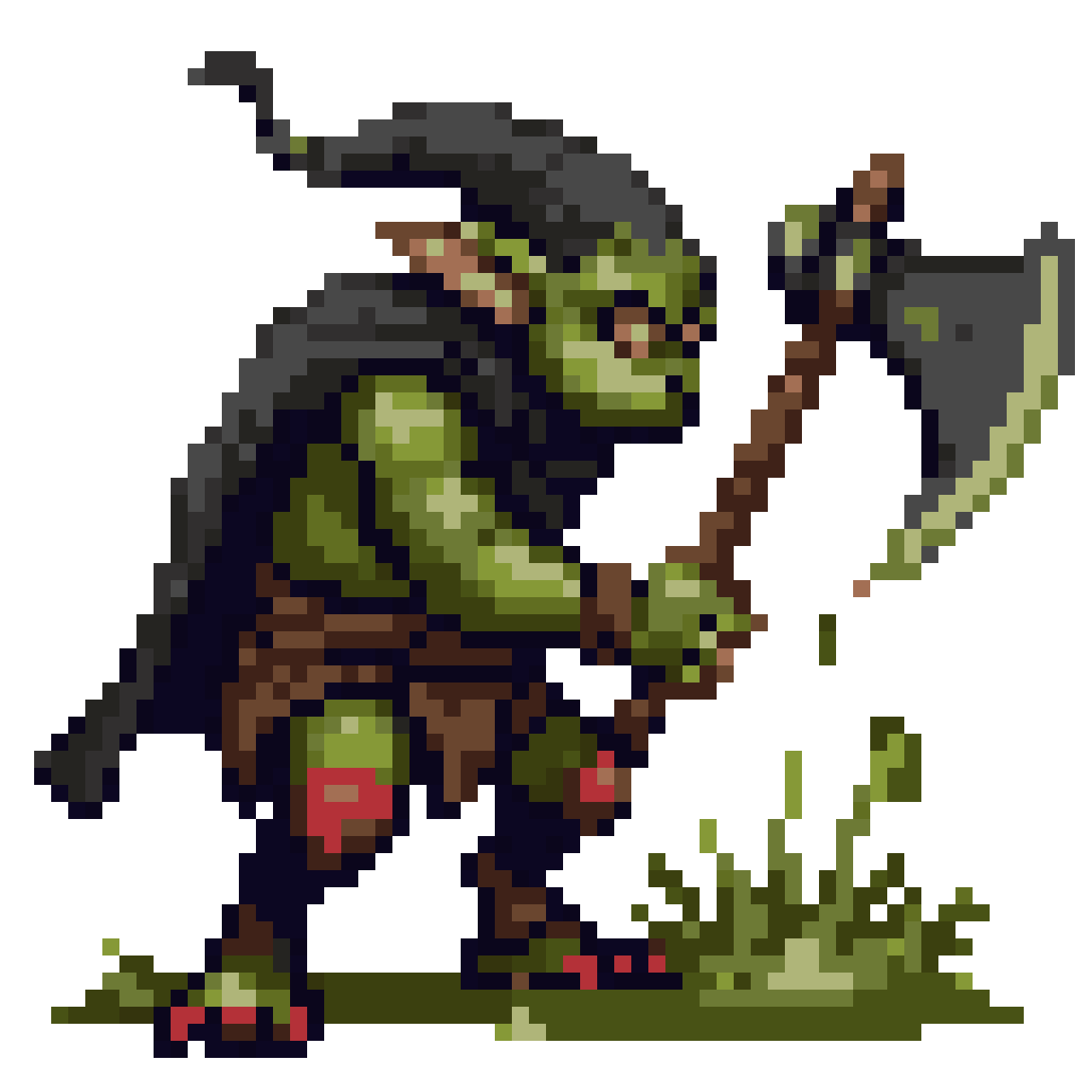 Goblin with Axe Cutting Trees pixel art