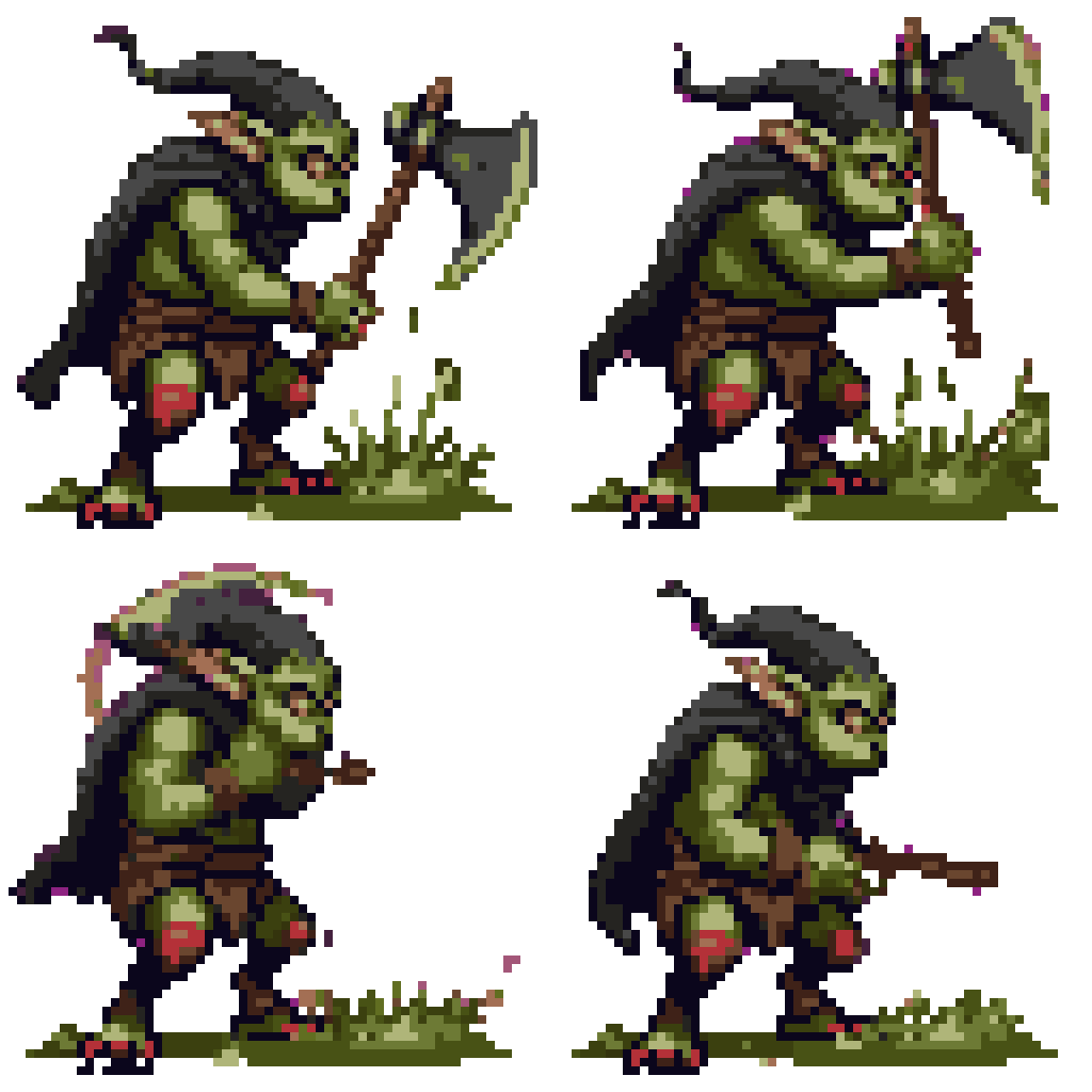 Goblin with Axe Cutting Trees Attacking pixel art