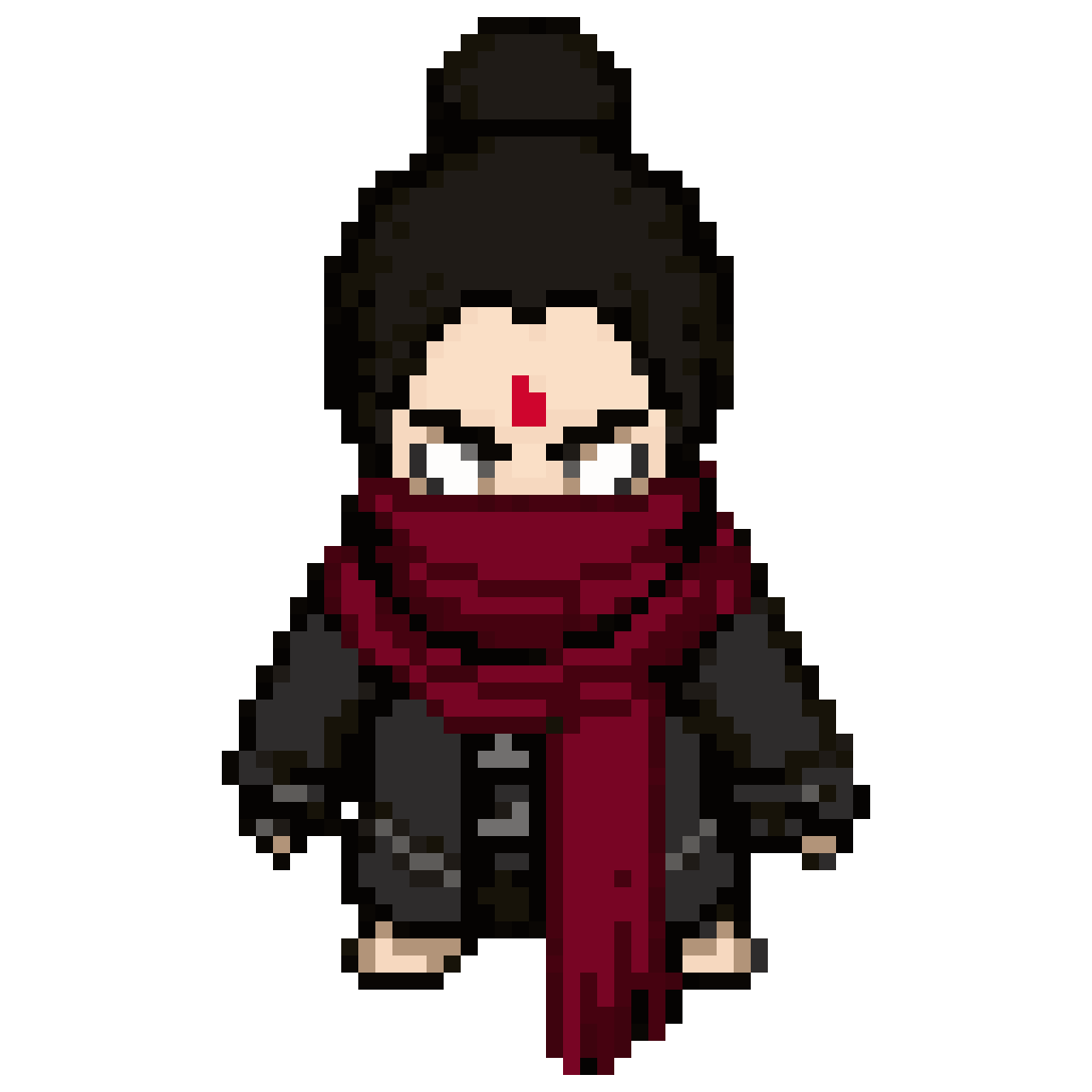 dark fantasy Chinese character with scarf pixel art