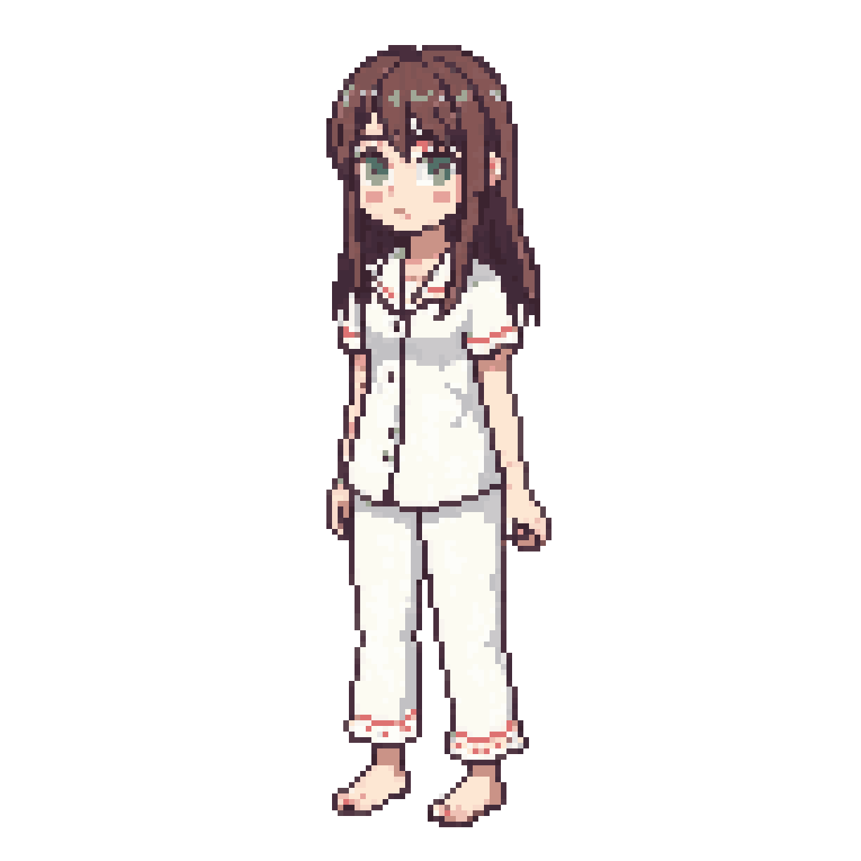 Cute skinny pale anime girl in pajamas pixel art