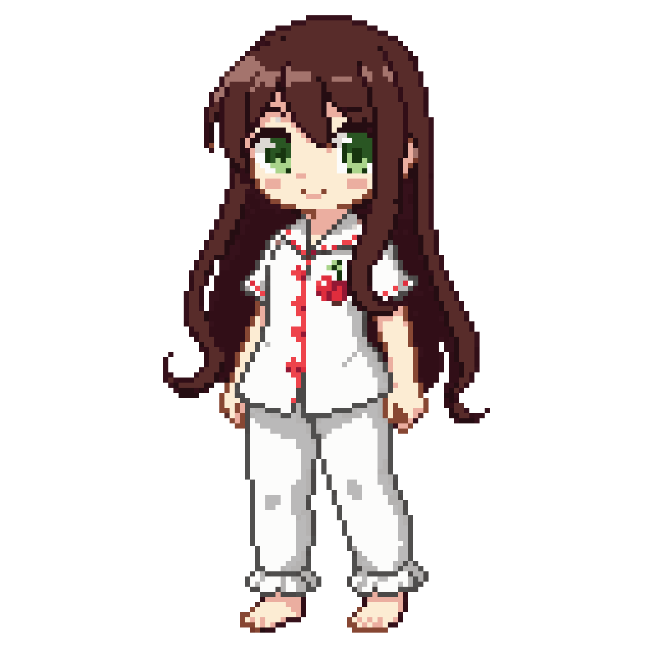 Cute skinny pale anime girl in pajamas pixel art