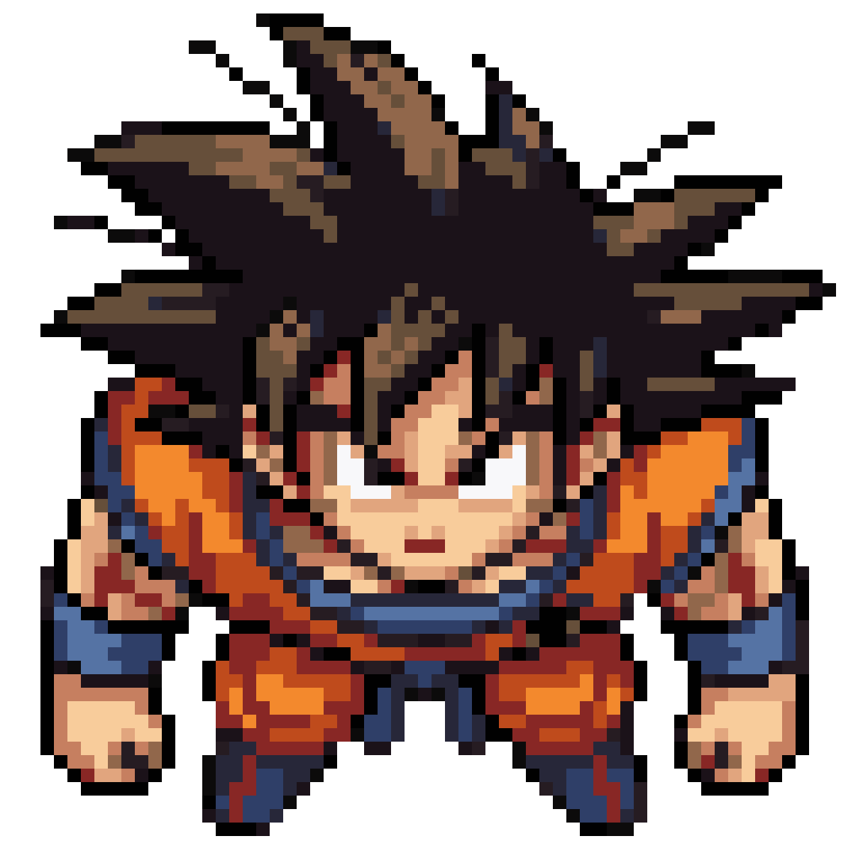Spiky Haired Fighter with Orange Tunic pixel art