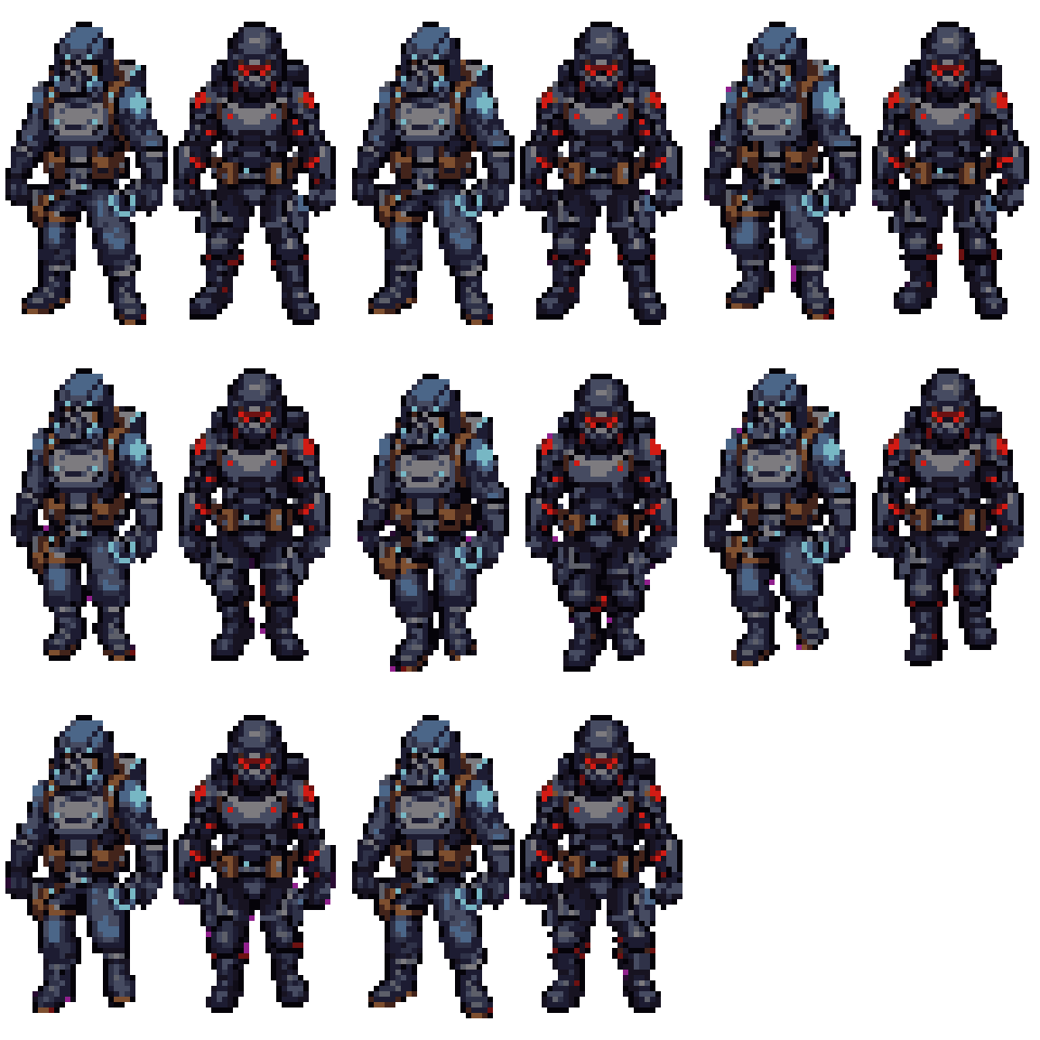 Survivor in Various Survival Suits Walking pixel art