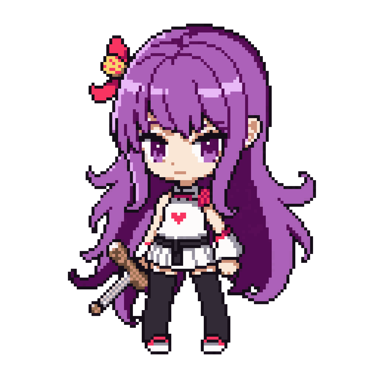 Pale Necromancer Girl with Bone Staff pixel art