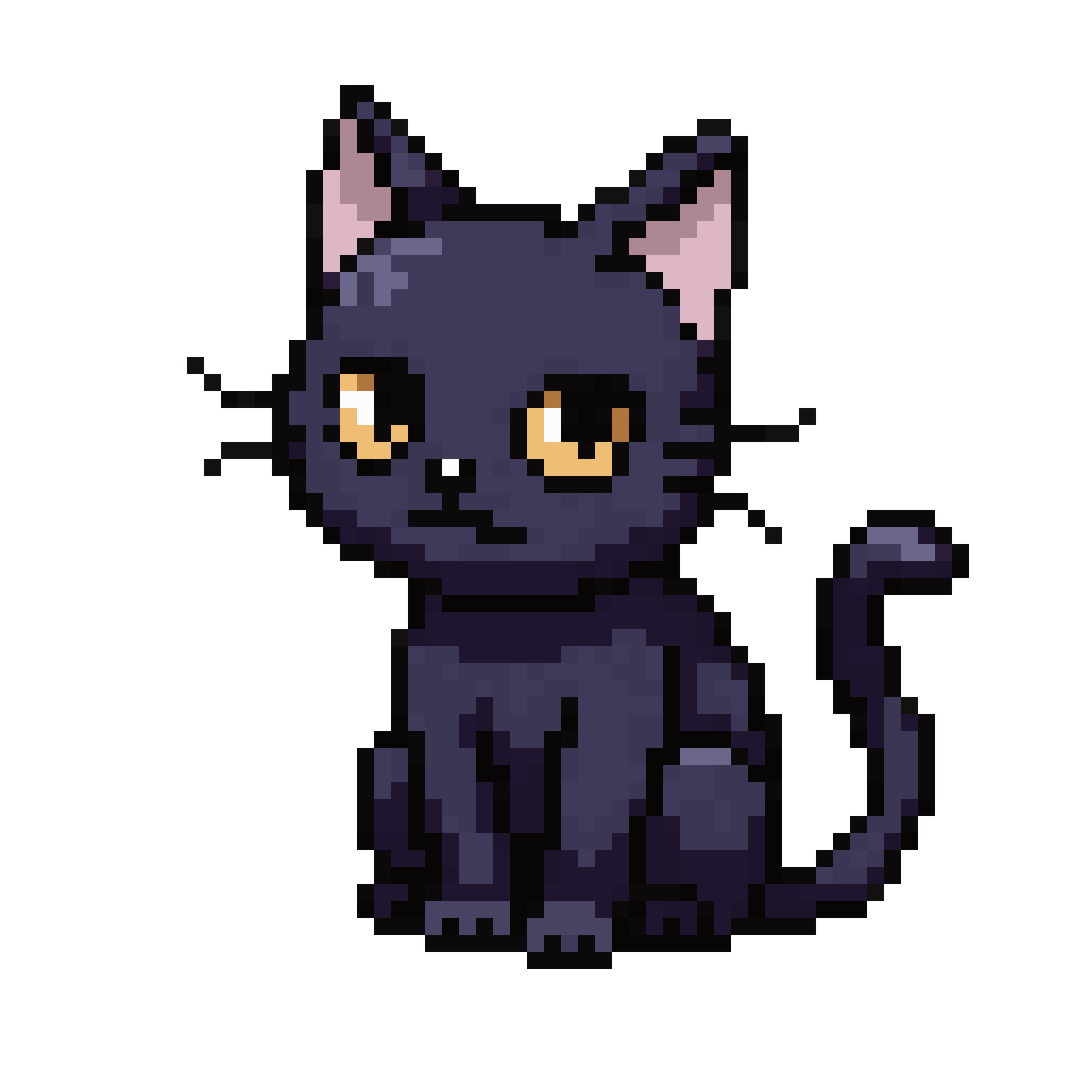 Black Cat Sitting and Waving Tail pixel art