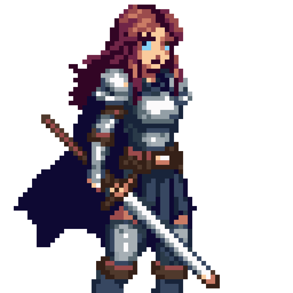 female warrior with plate armor pixel art