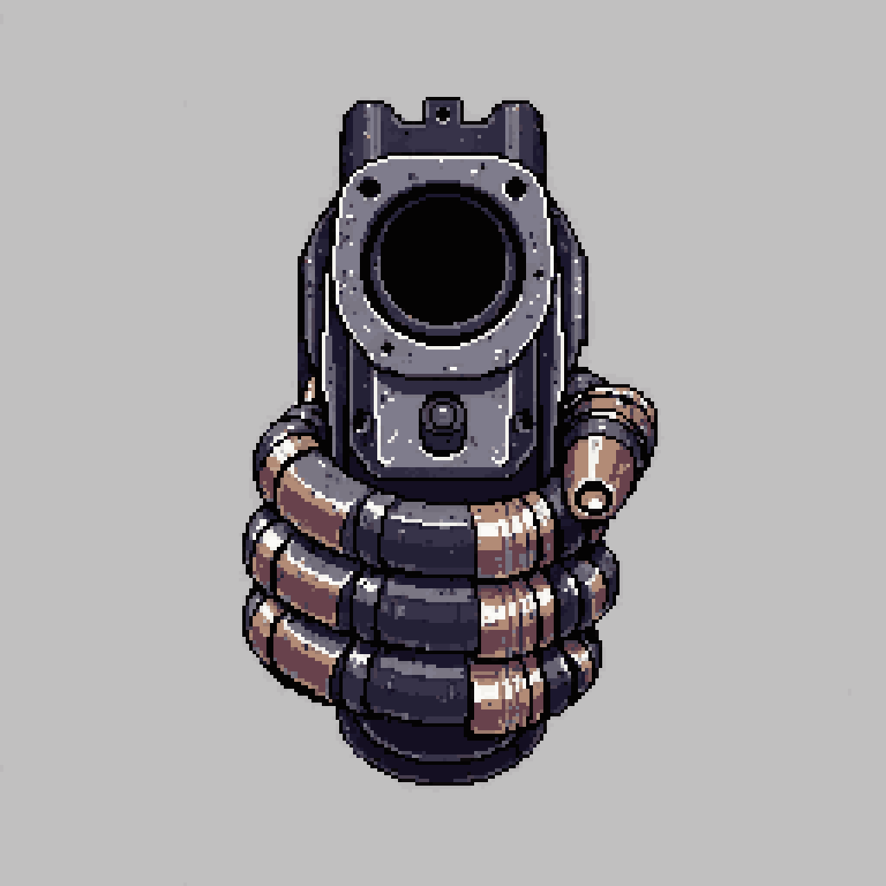 Classic 1911 Pistol with Robotic Hand pixel art