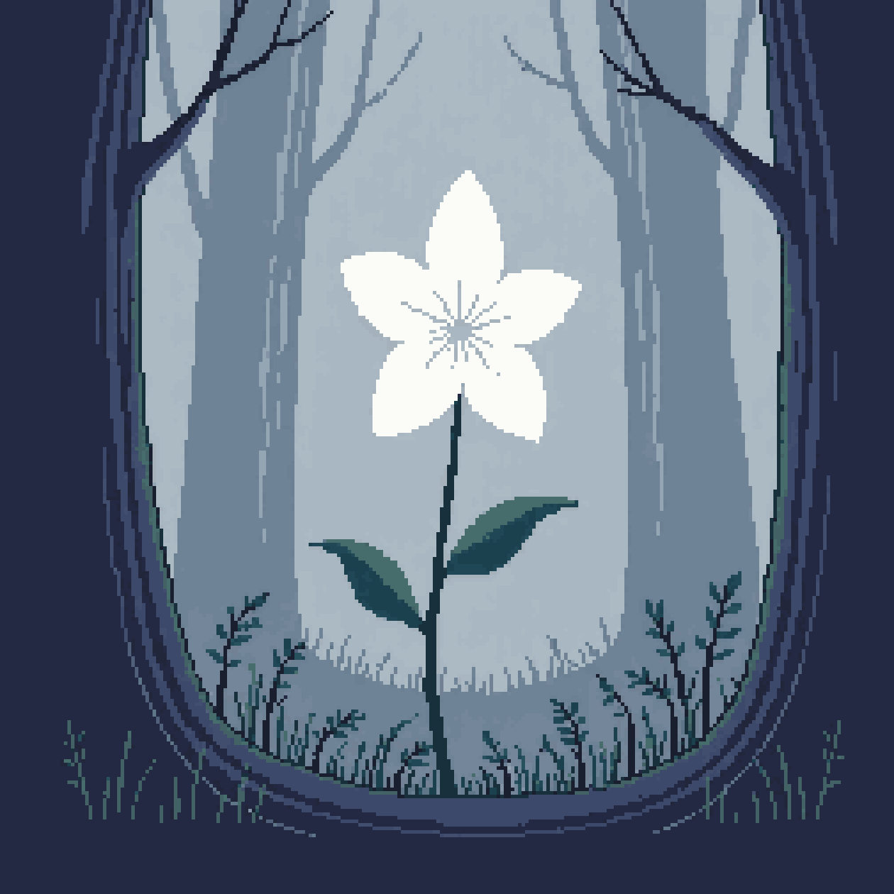 White Glowing Flower in Pale Forest pixel art
