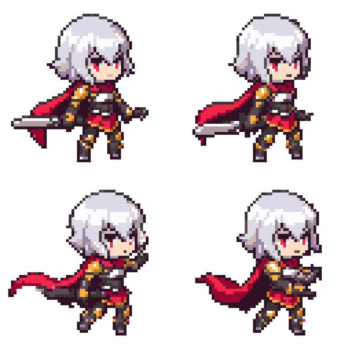 Small girl in red armor with sword Attacking pixel art