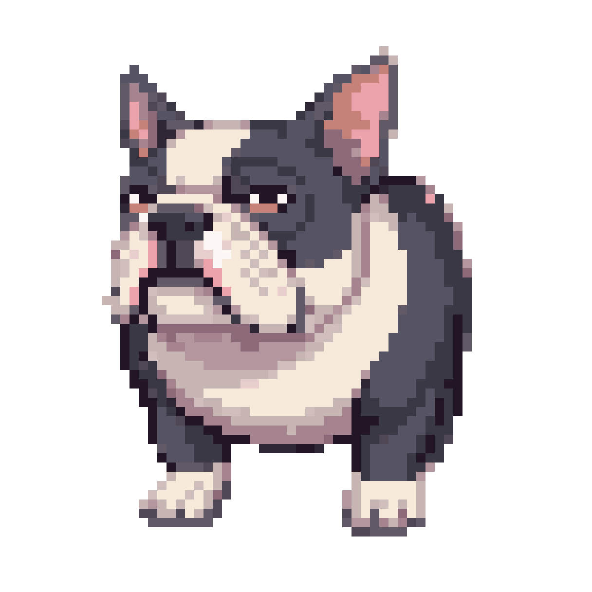 animated gray and white French bulldog pixel art