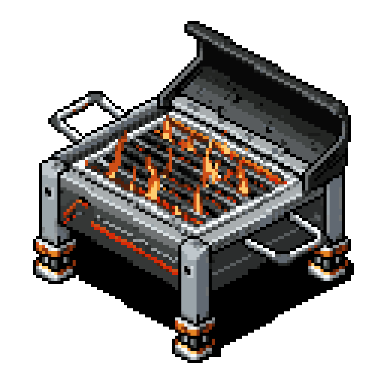 Charcoal Grill with Glowing Embers pixel art