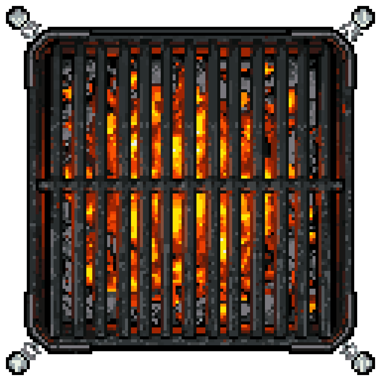 Charcoal Grill with Glowing Embers pixel art