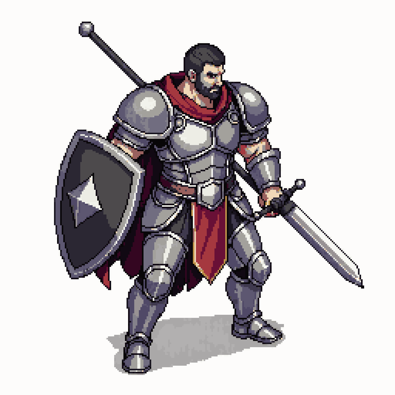 warrior with sword and shield pixel art