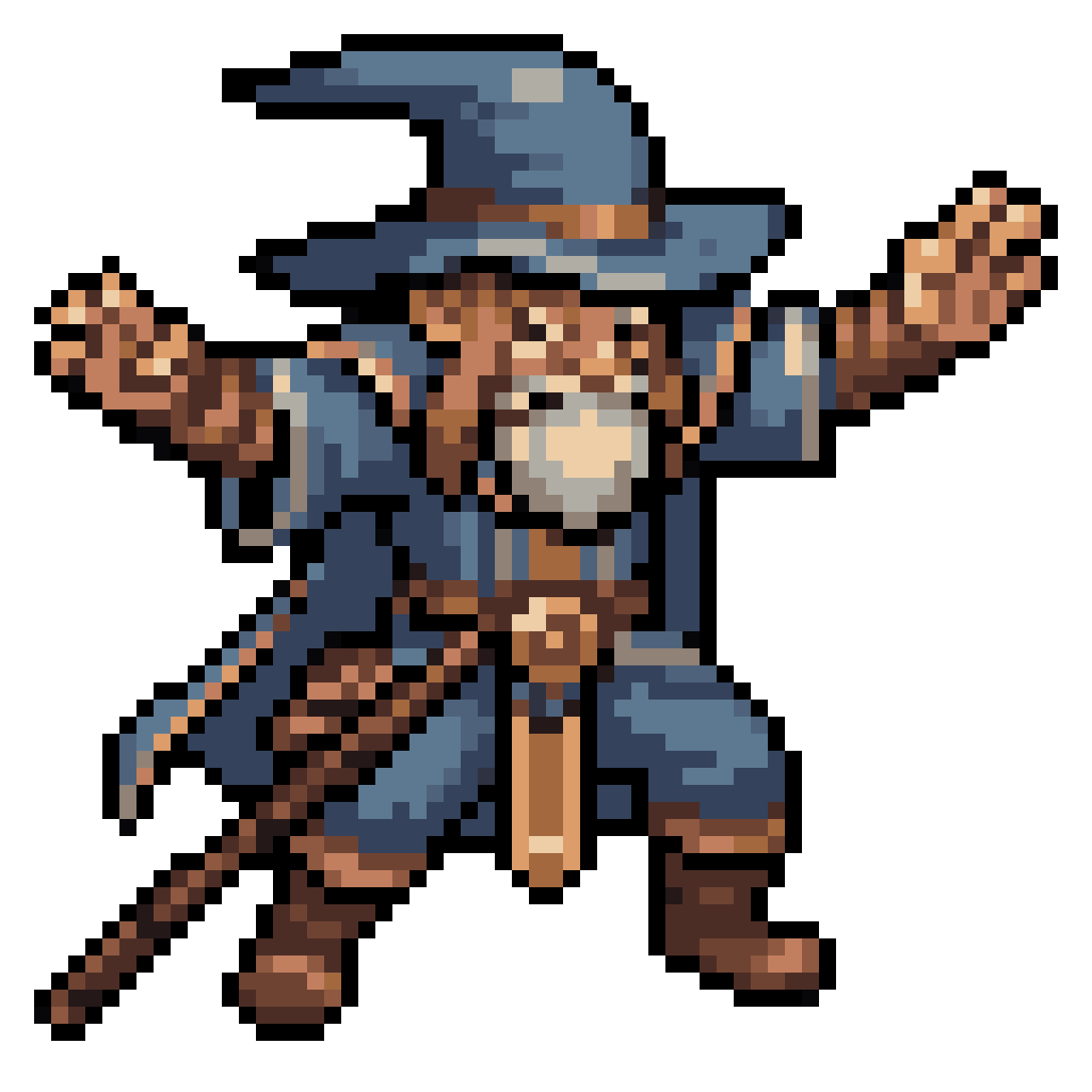 male wizard in battle-ready pose pixel art