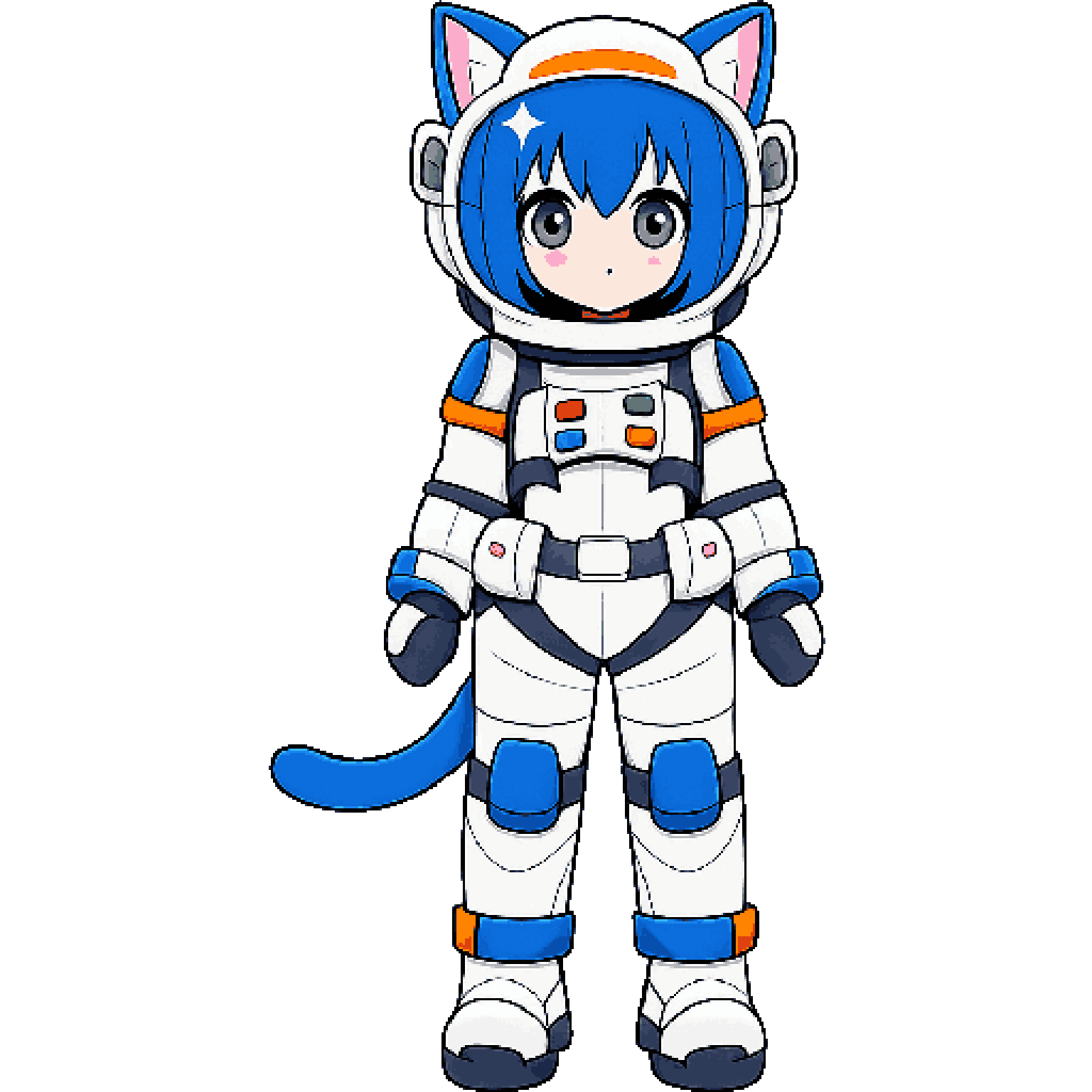 cute anime cat girl in space suit pixel art