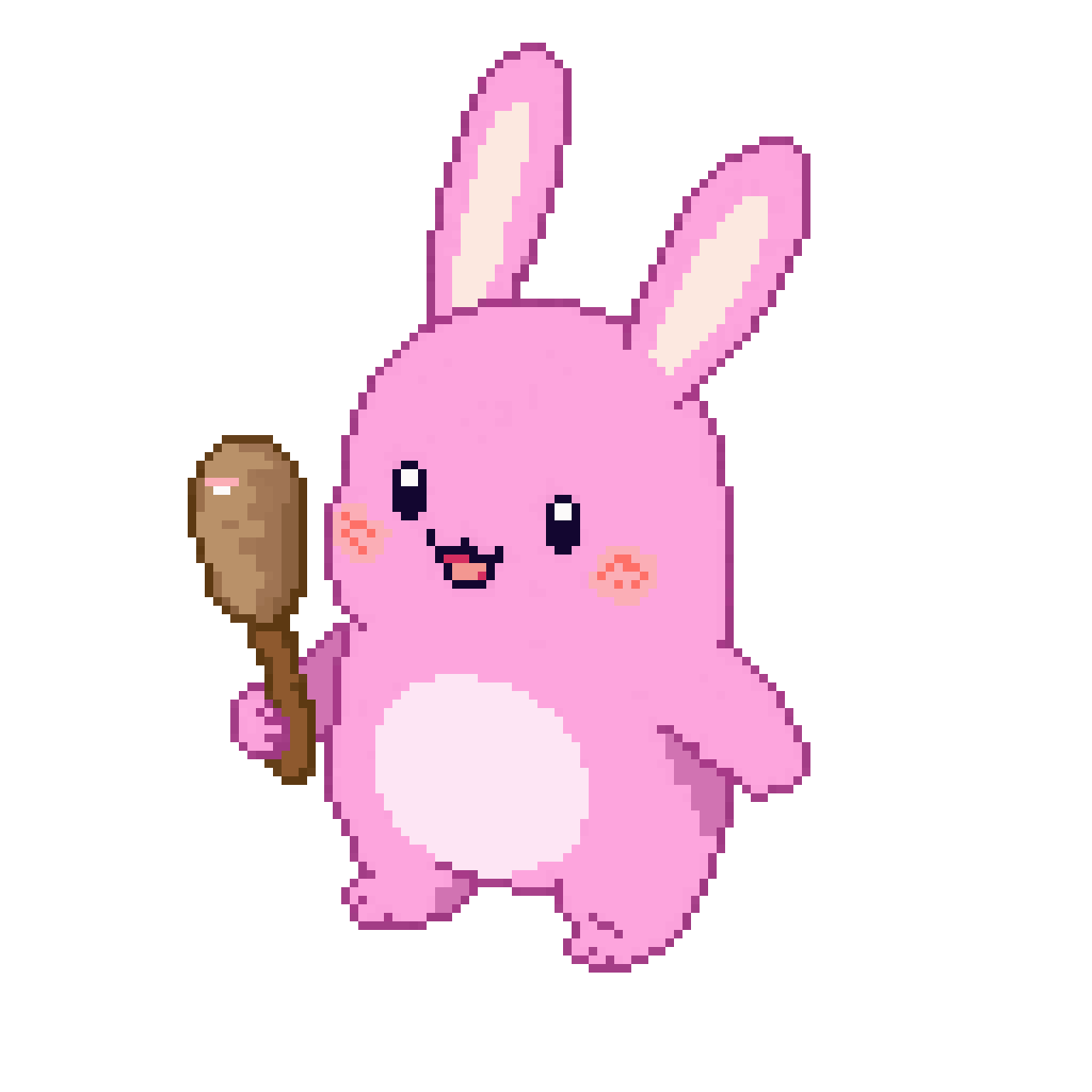 Kawaii Pink Bipedal Bunny with Duster pixel art