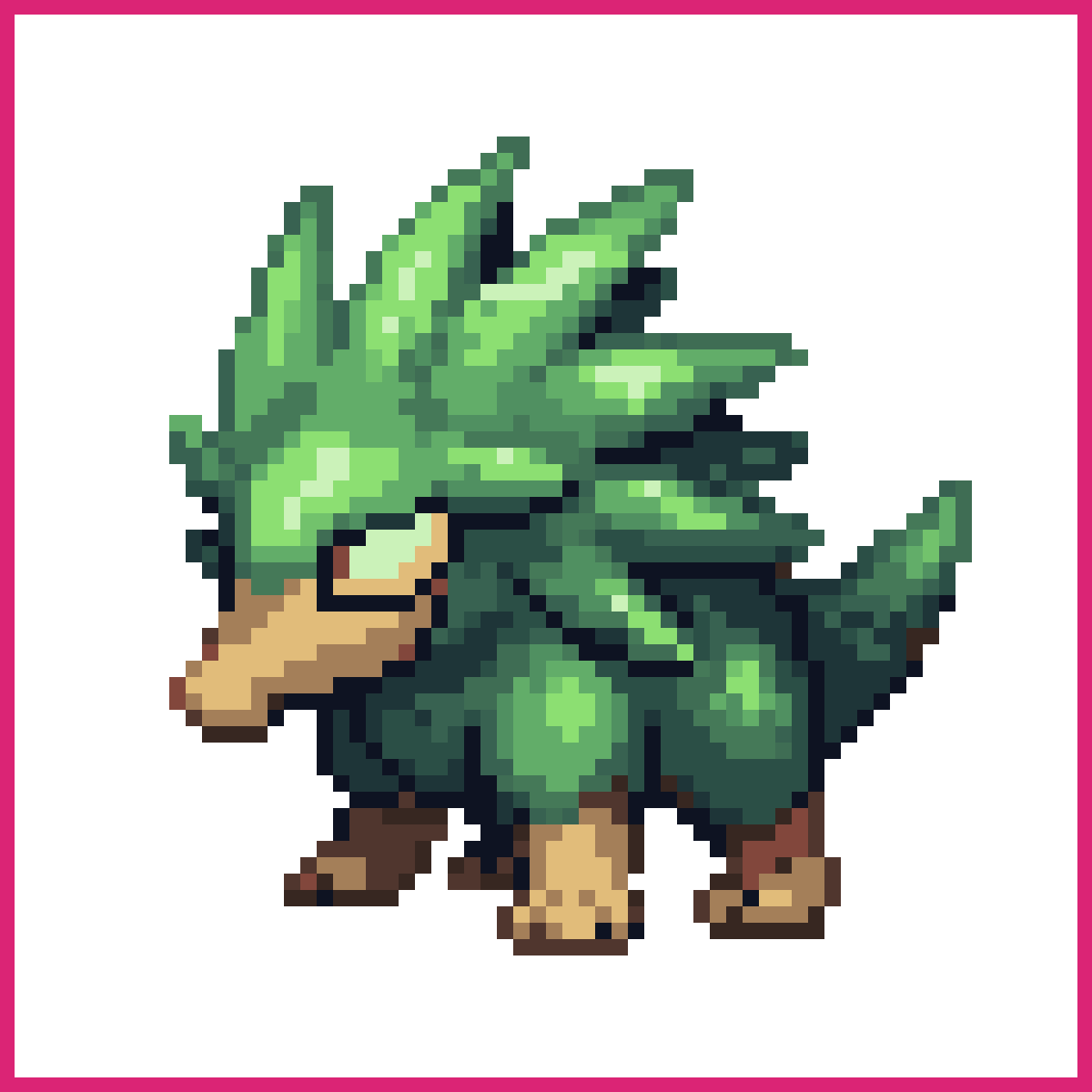 powerful grass-type porcupine evolution — 64×64 pixel art sprite