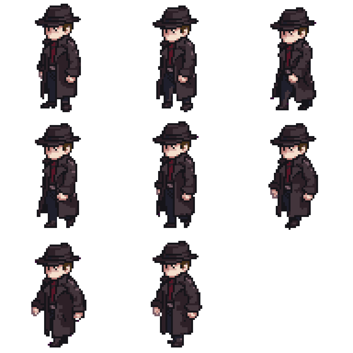 Detective in Trench Coat Walking pixel art