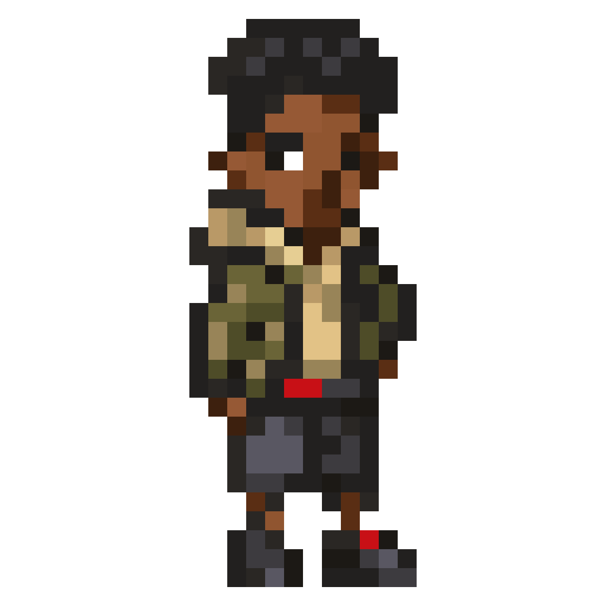 African boy secret agent sprite pixel art