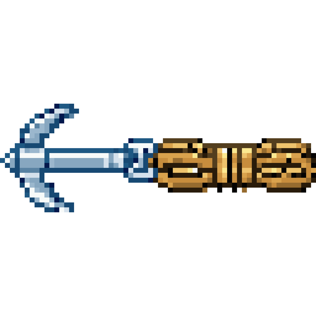 silver grapple hook with coiled rope pixel art