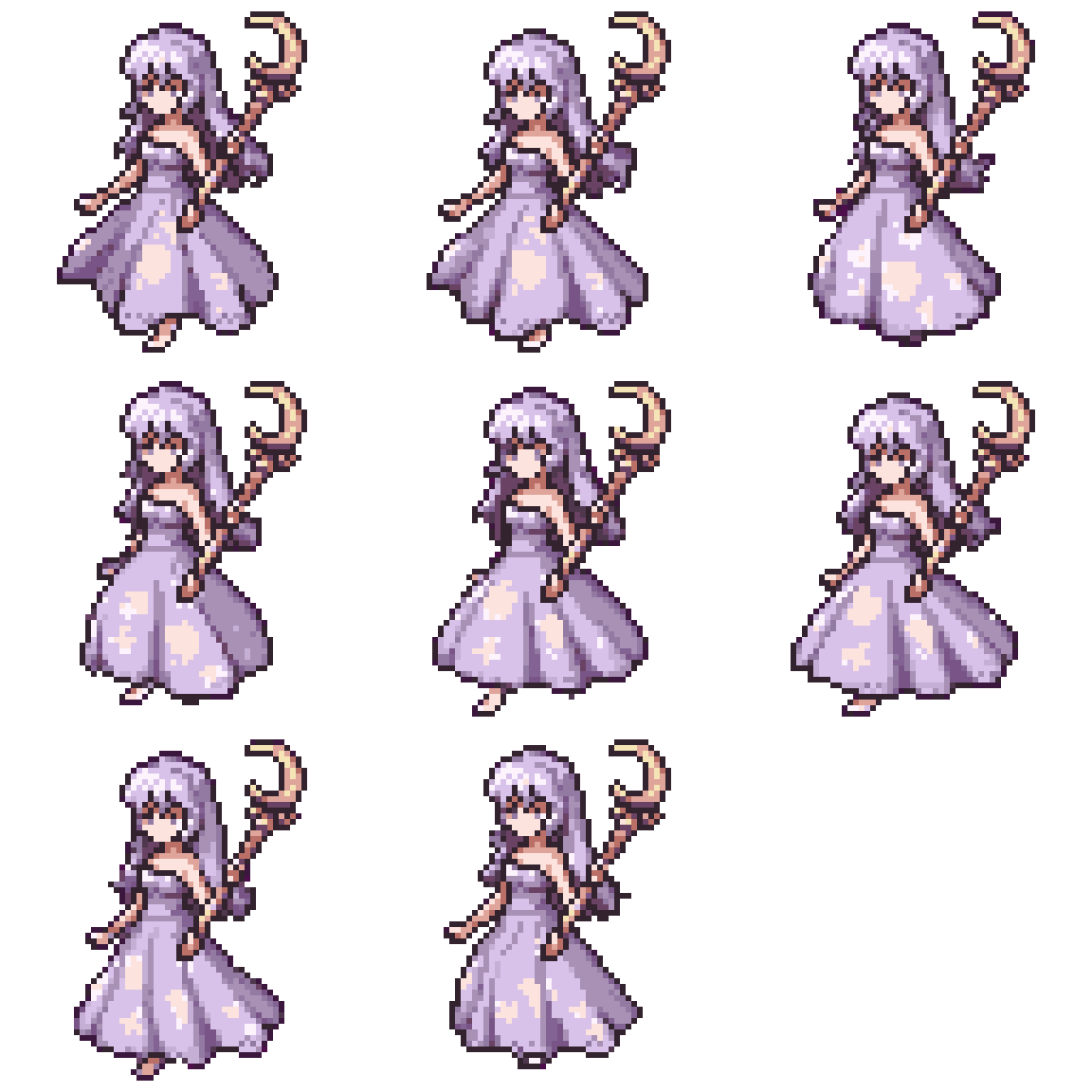 Ethereal Elegant Character with Silver Hair Walking pixel art