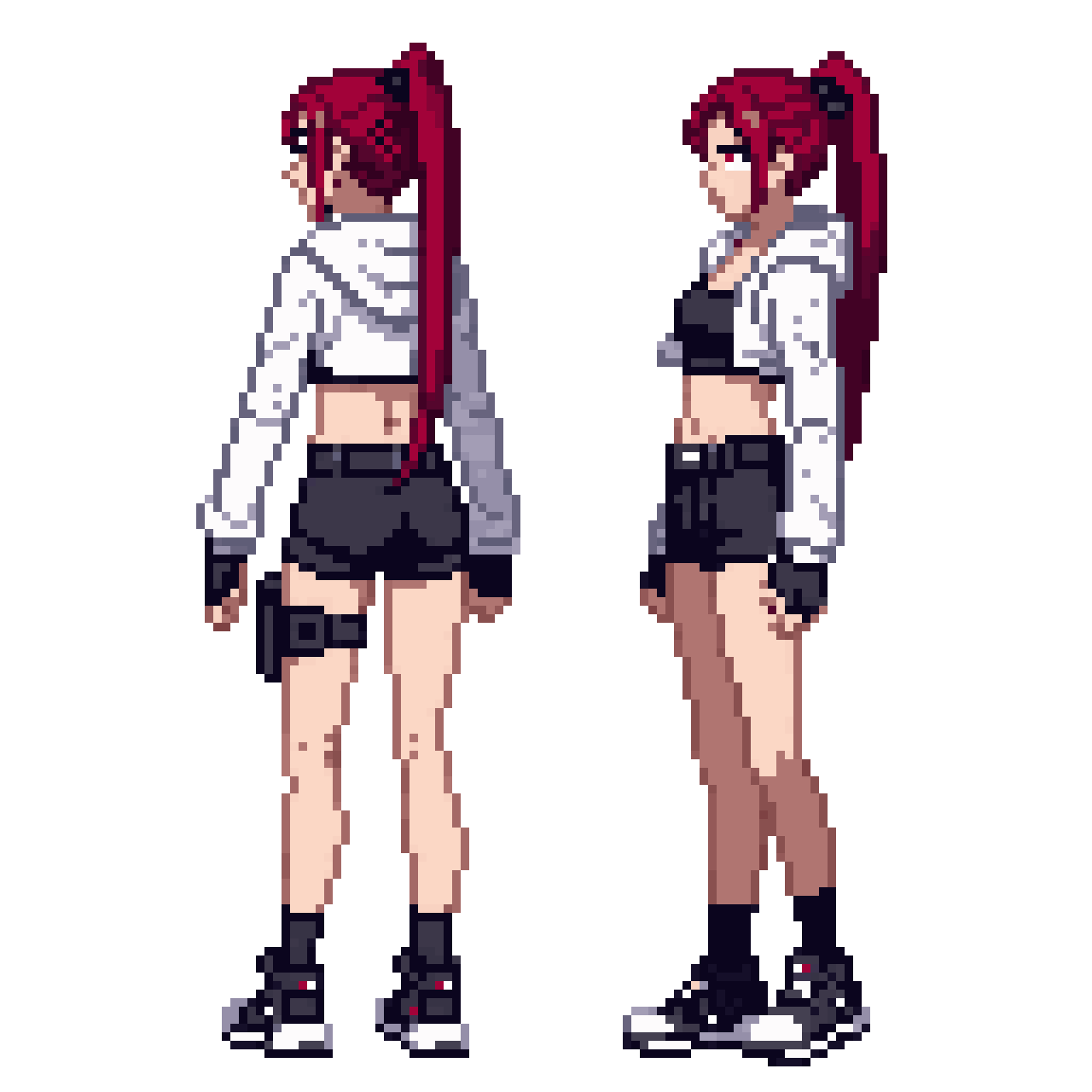 tactical assassin RIA with red hair pixel art