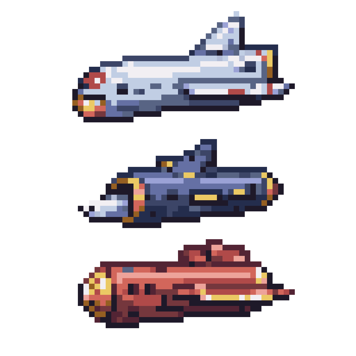 spaceship for vertical shooter game pixel art