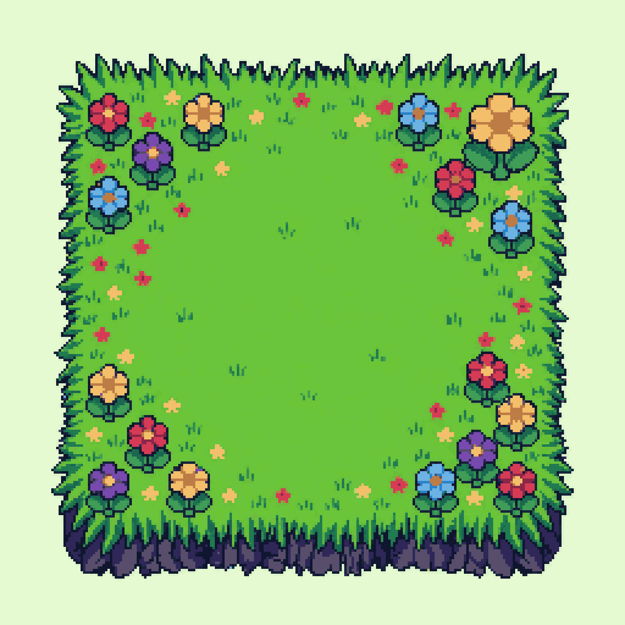 Top-Down Grass Tile with Wildflowers pixel art