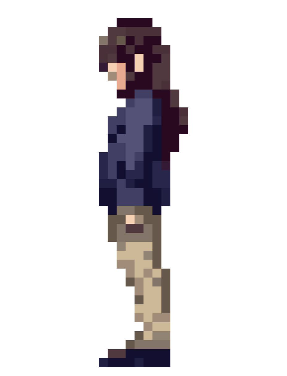 college girl in blue blazer pixel art