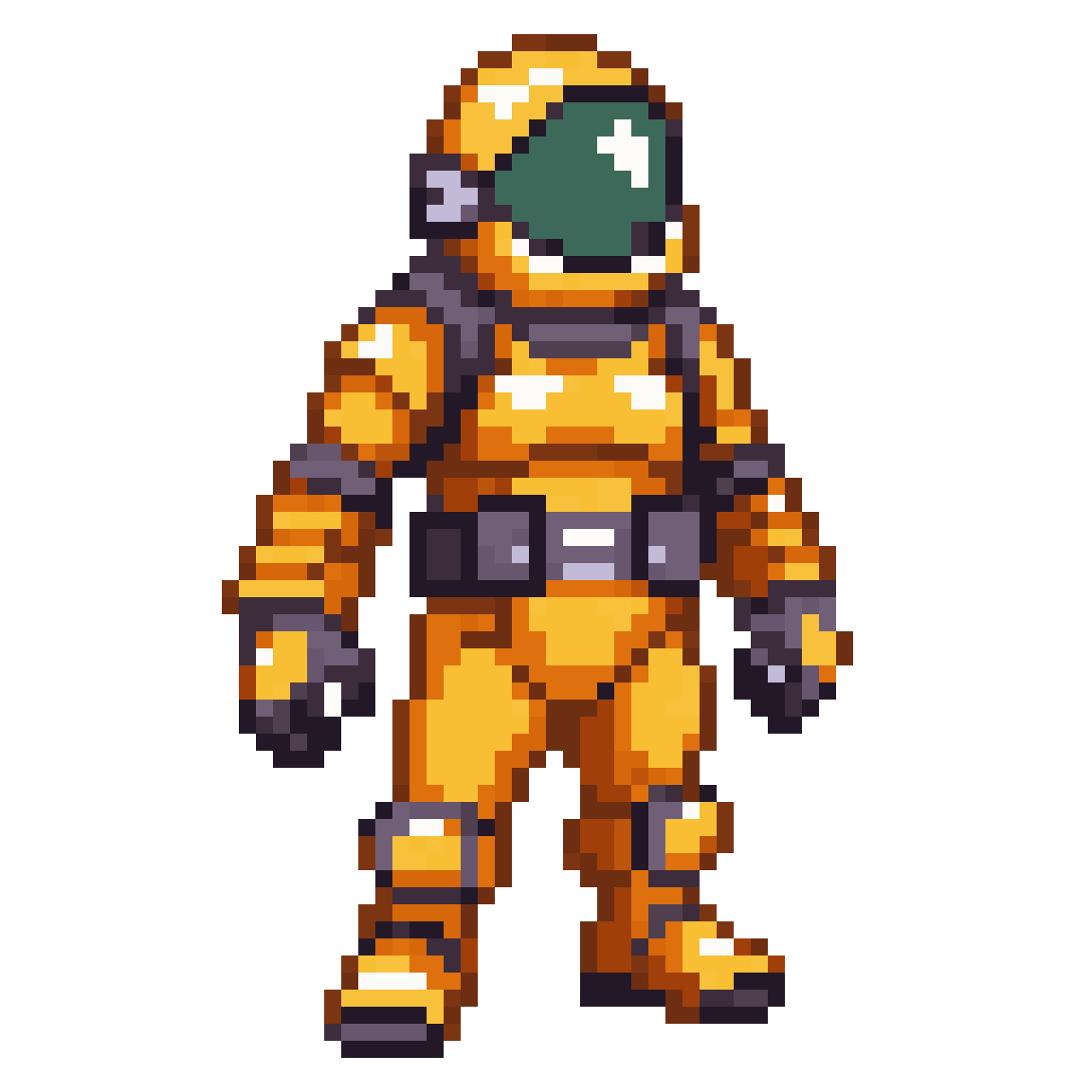 squat soldier in yellow hazmat suit pixel art