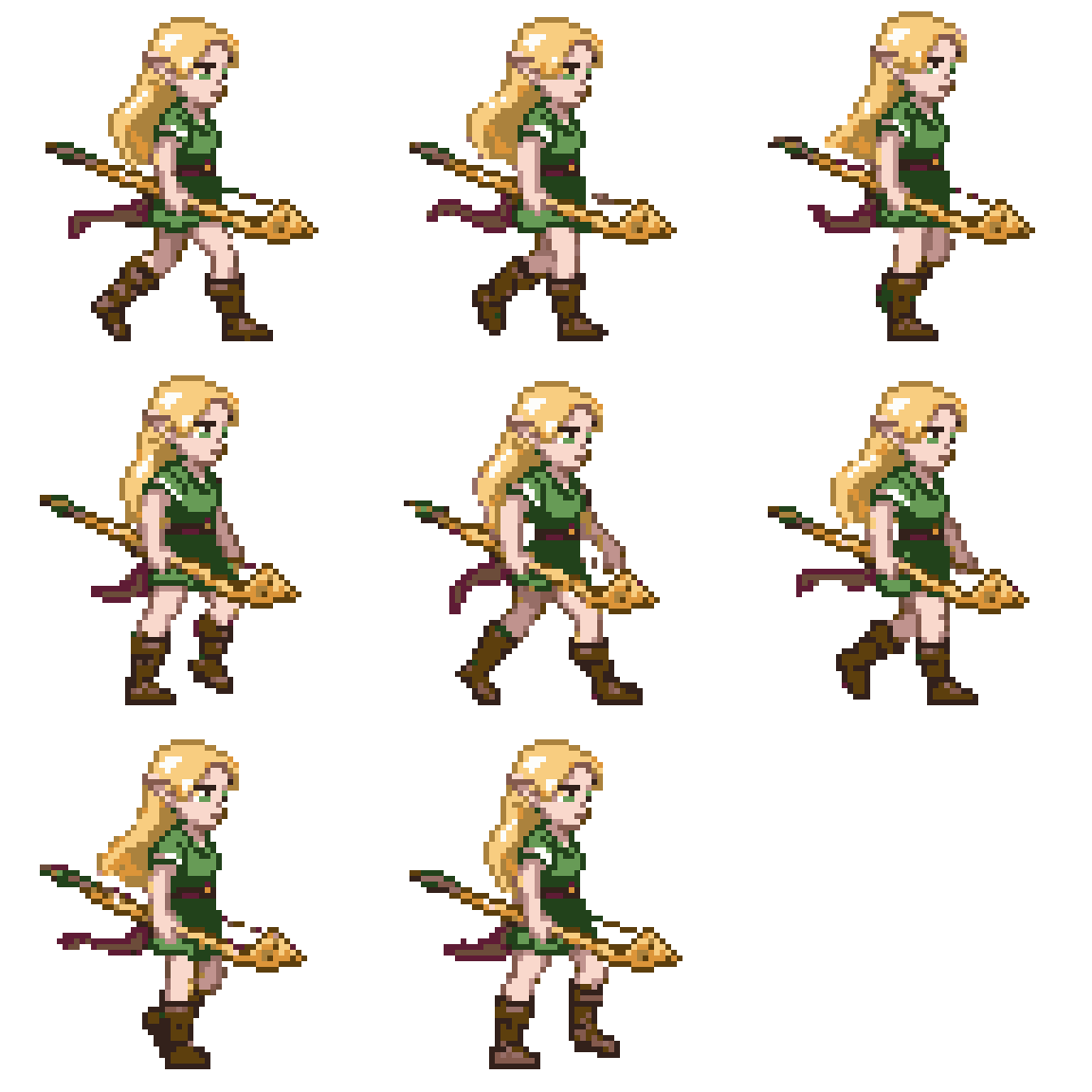 Blonde elf girl with bow Walking pixel art