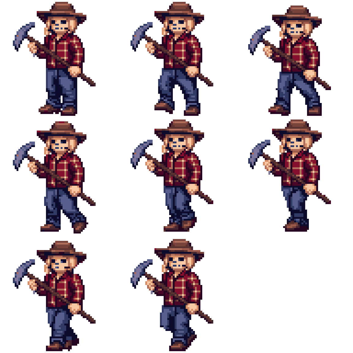 Farmer With Pickaxe Walking pixel art