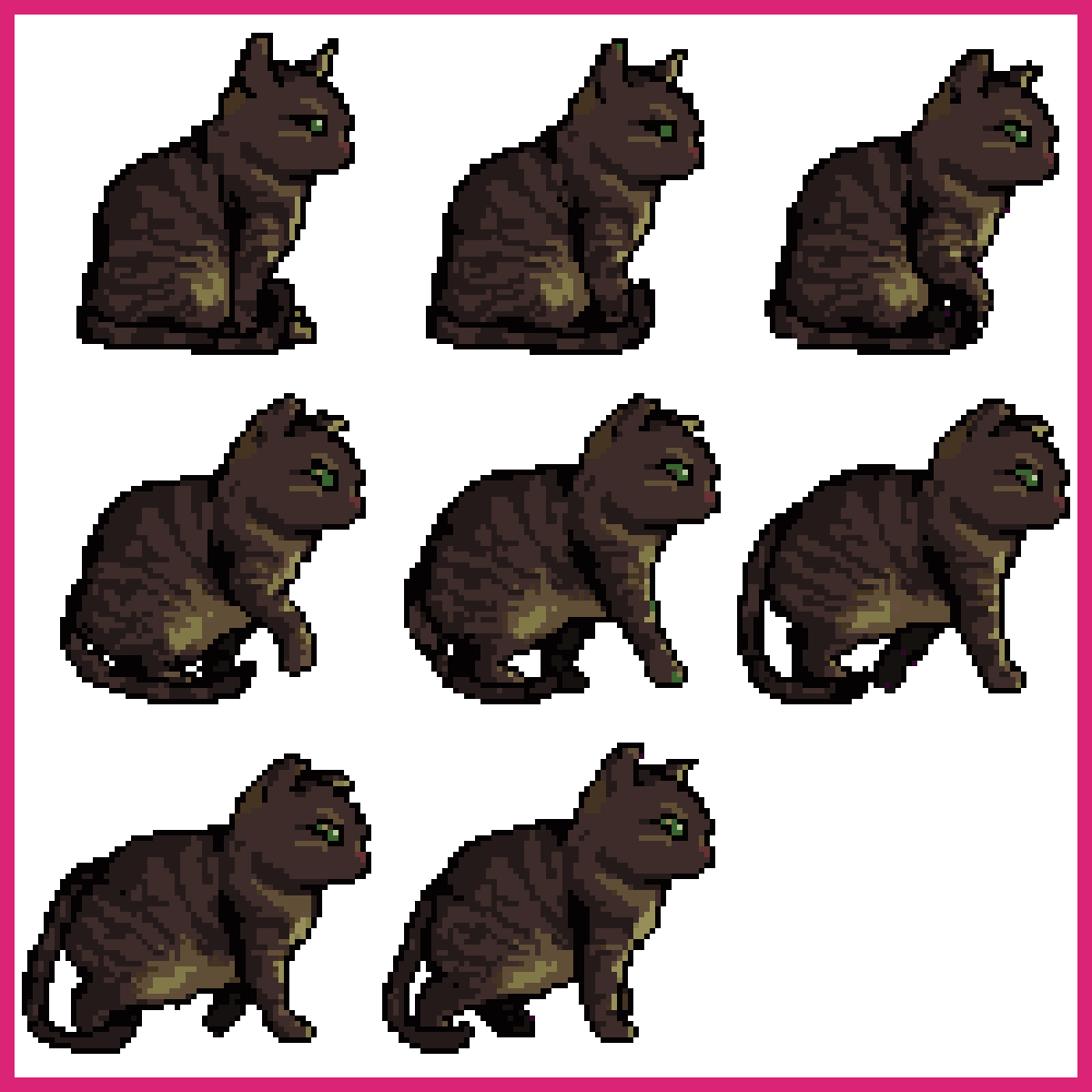 Sitting Brown Cat Create A 8-frame Pixel