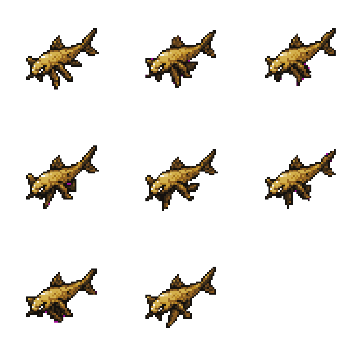 A Cewmate Fish With Legs Walking pixel art