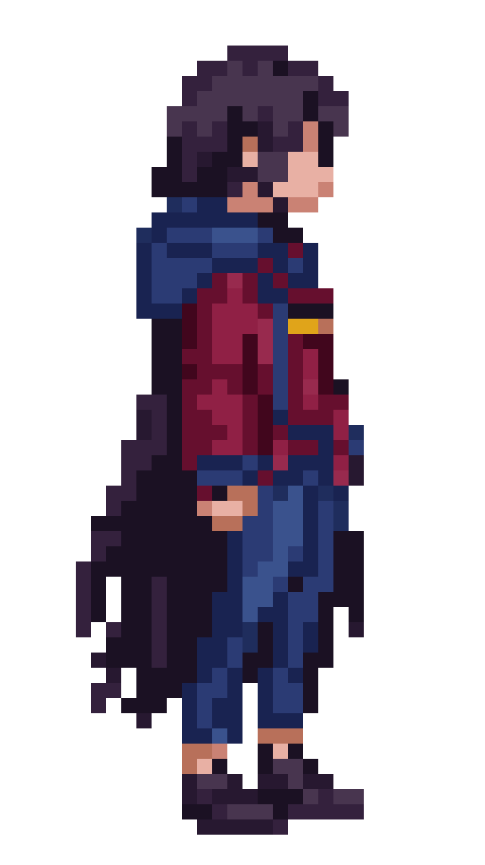 create a character from the attached image pixel art