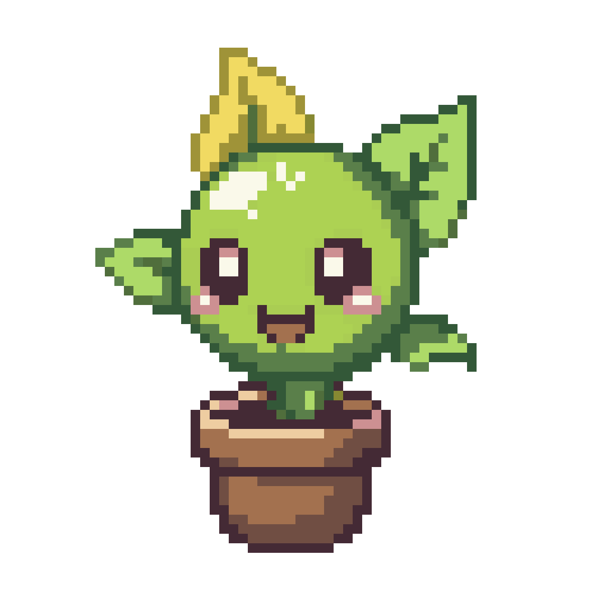 cute plant with eyes and smiles pixel art