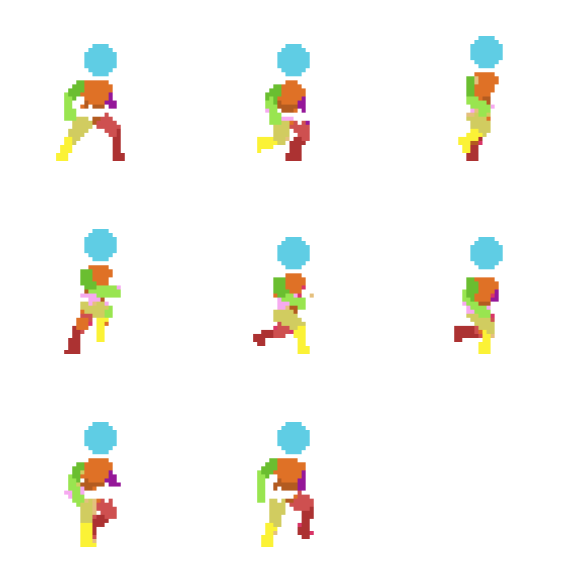 Colorful Warrior Character Running pixel art