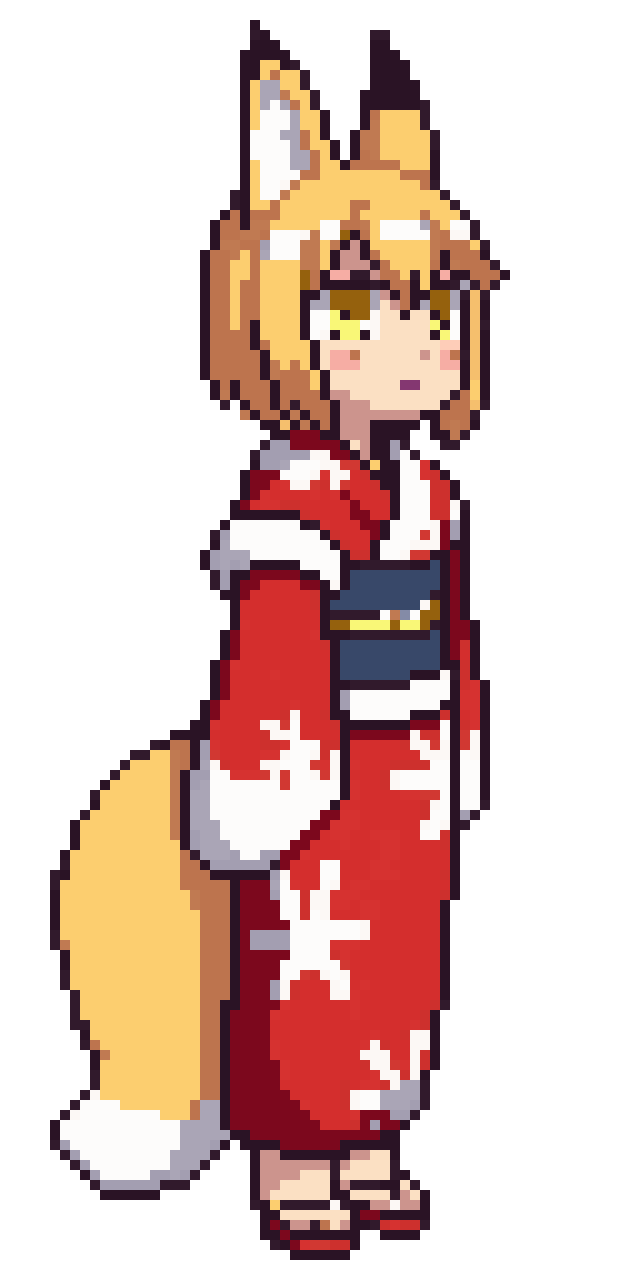 anime fox girl wearing a kimono pixel art