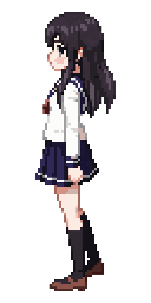anime girl wearing school uniform pixel art