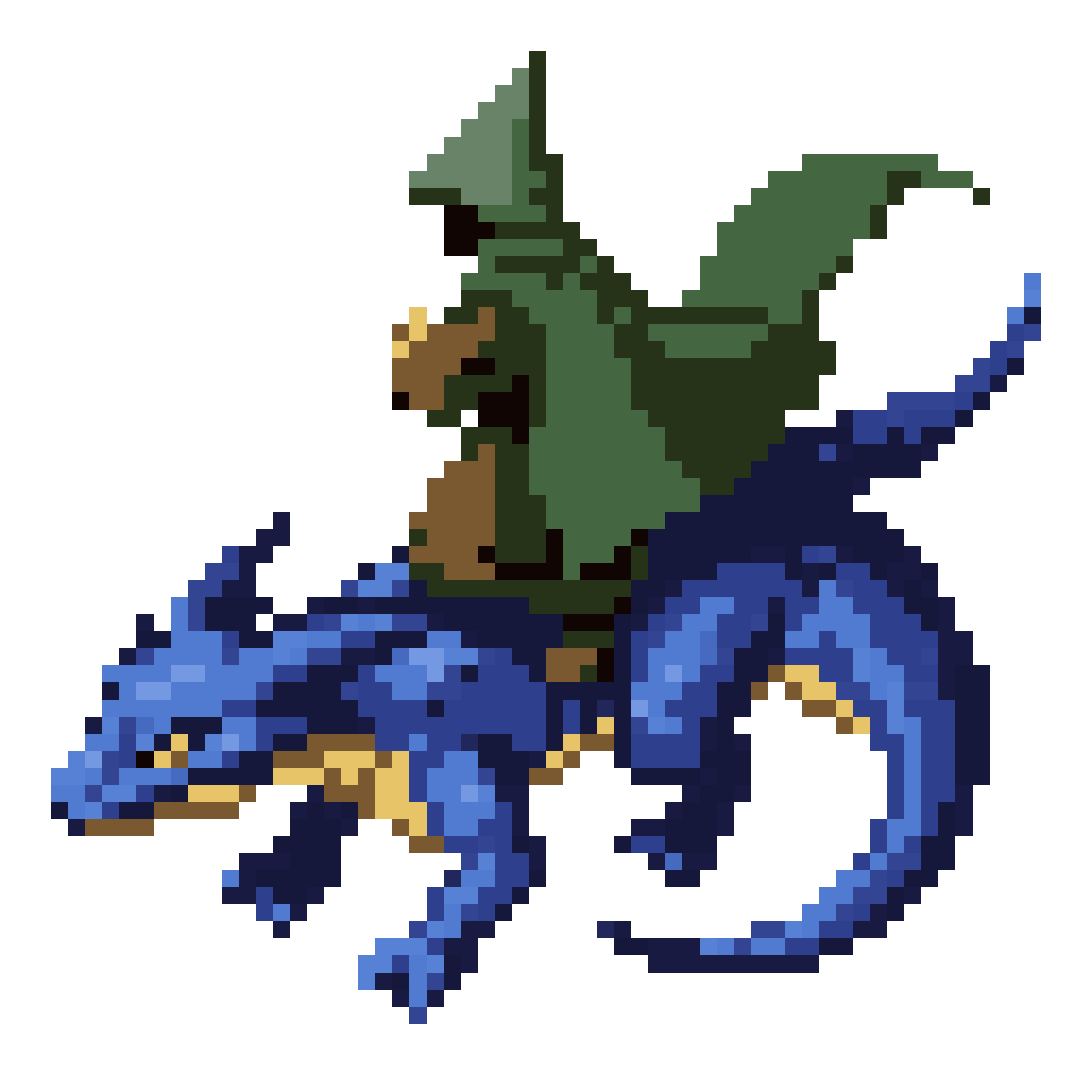 Wizard with Green Cape Over Blue Dragon pixel art