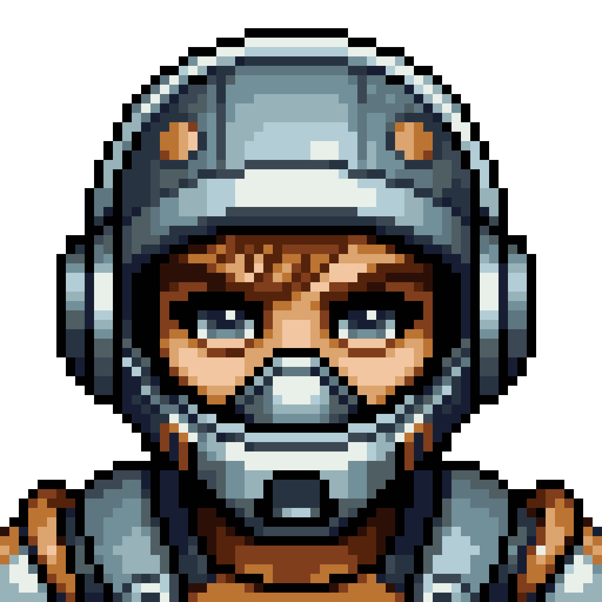 character with lighter skin and no helmet pixel art