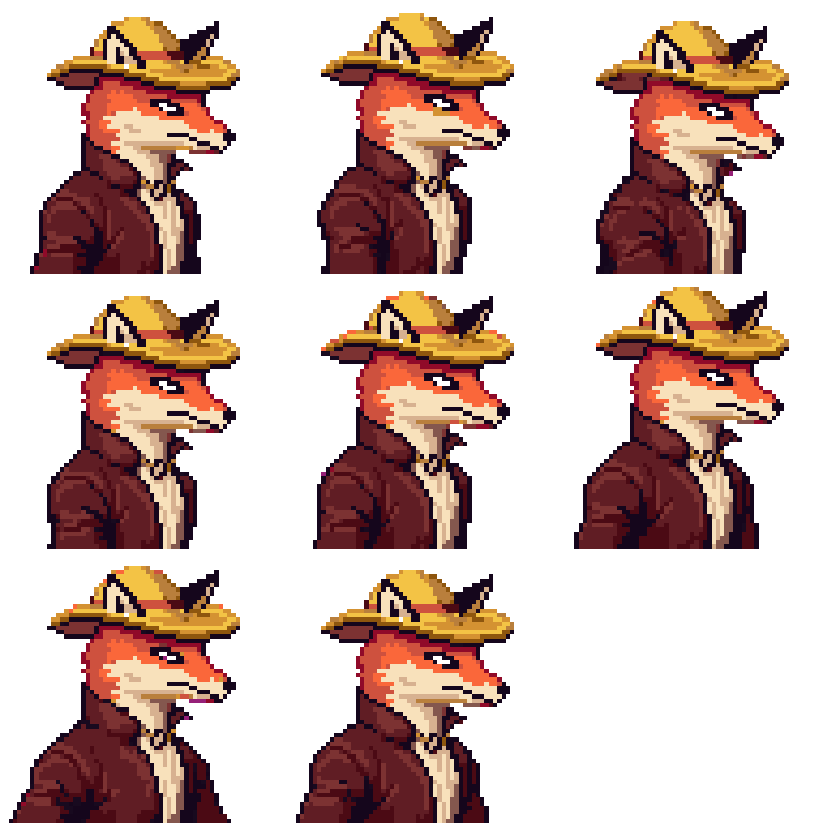 2D pixel-art orange fox man in Victorian clothes Walking pixel art