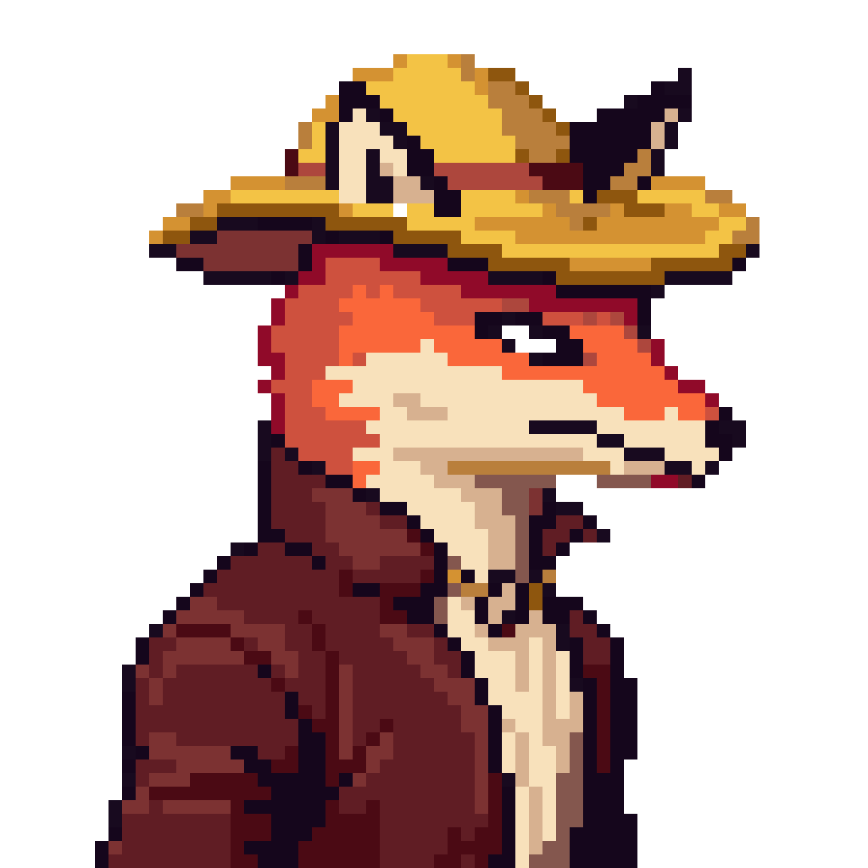 2D pixel-art orange fox man in Victorian clothes pixel art