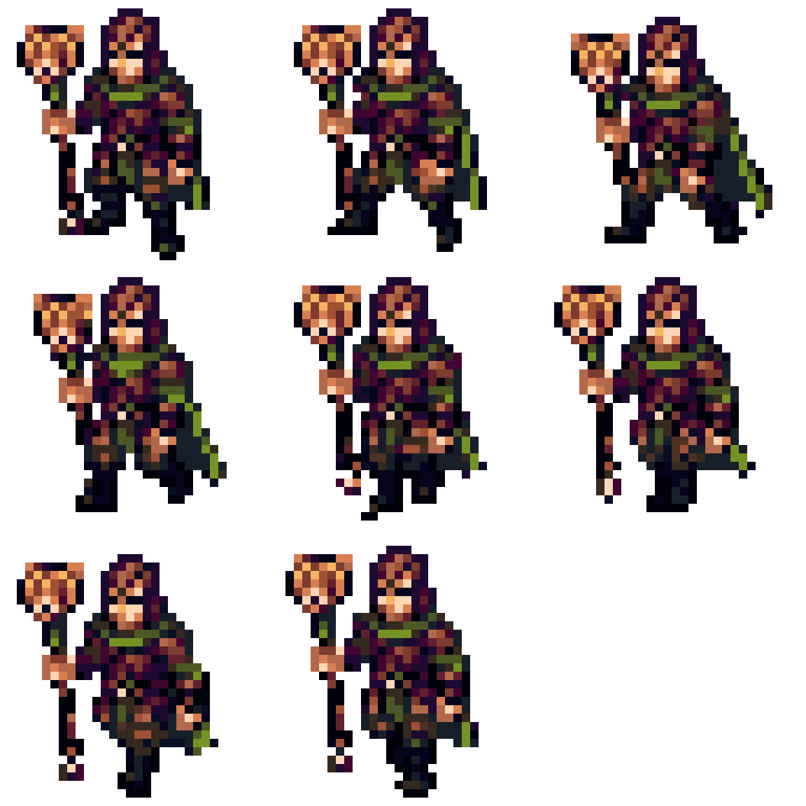 a dark fantasy d&d druid Walking pixel art