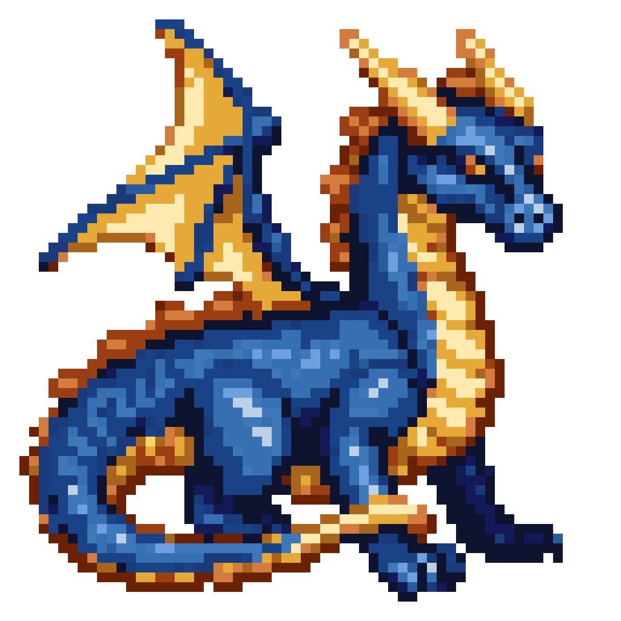 Imperial dragon in blue and gold pixel art
