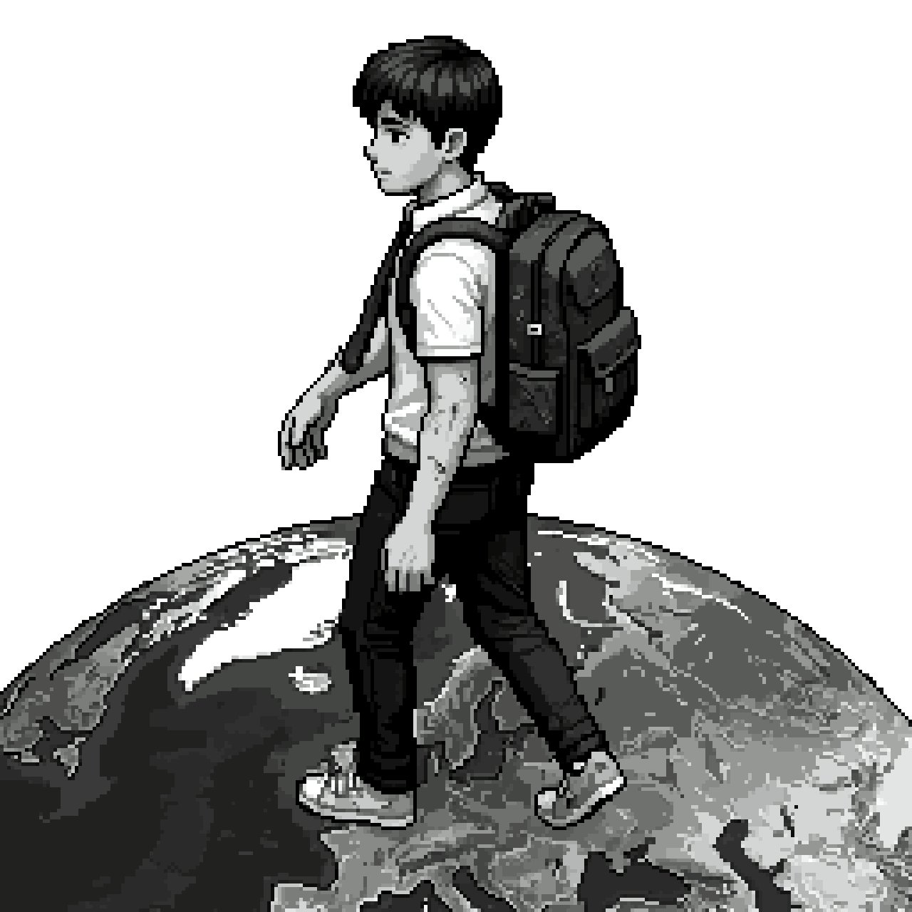 College Student Traveling Around Earth pixel art