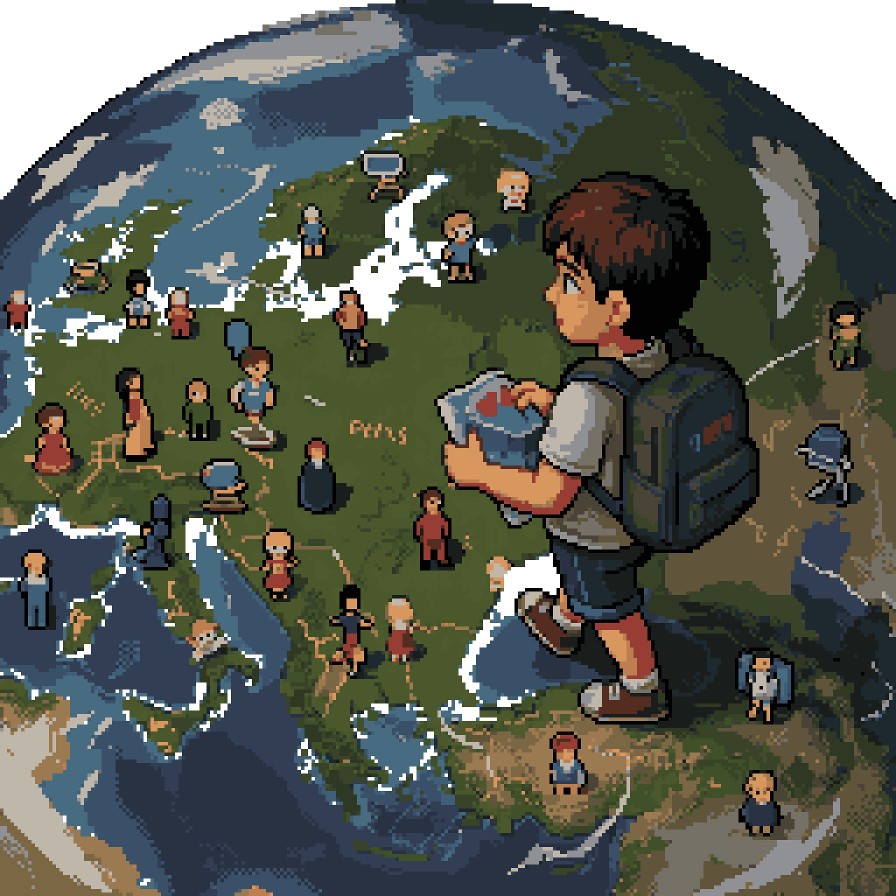 College Student Traveling in Europe pixel art